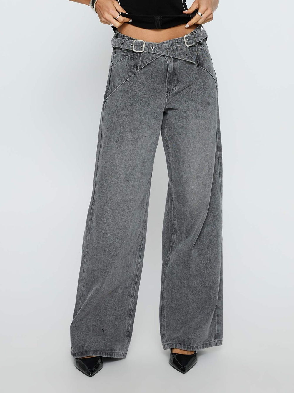 Mckinley Mid Rise Wide Leg Jeans Washed Grey
